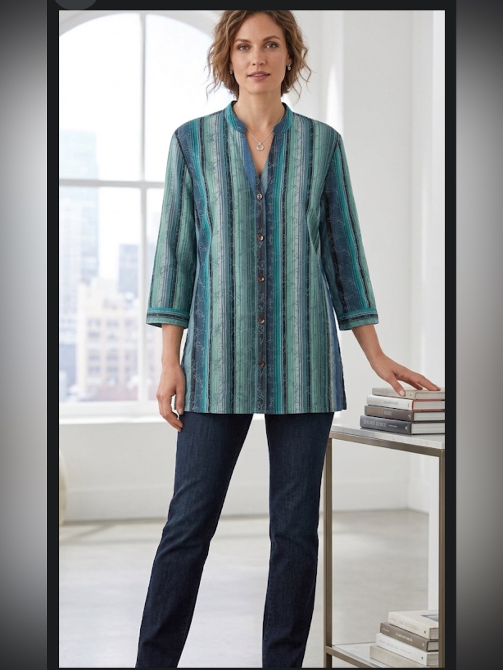 The Territory Ahead Blue Striped Embroidered Top Women’s XL Lightweight